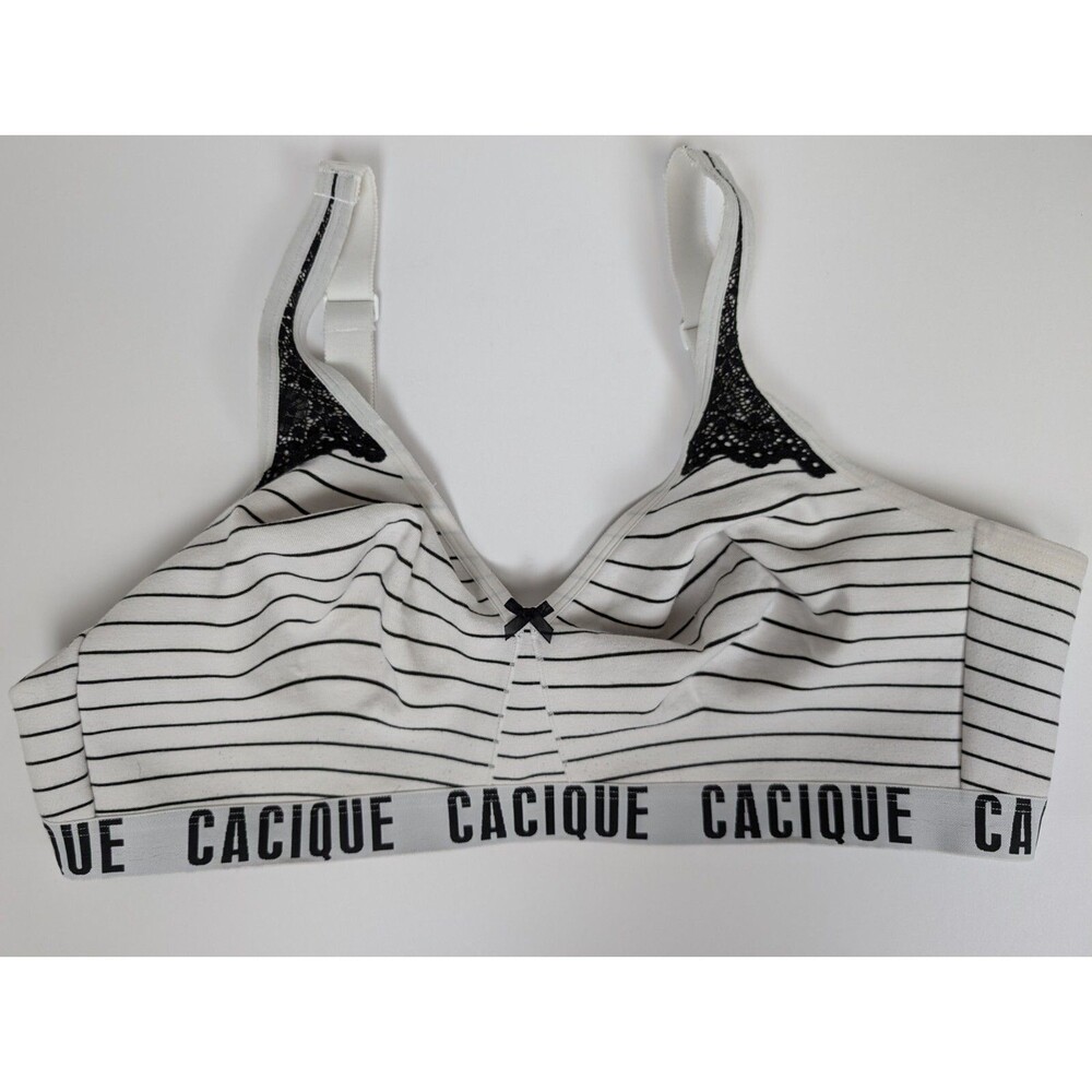 Lane Bryant Cacique Unlined Plus Full Coverage No-Wire Bra 46D Wide Strap Stripe